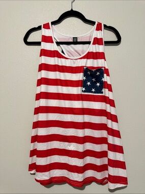 SHEIN Red and White Striped Tank with Navy Star Pocket